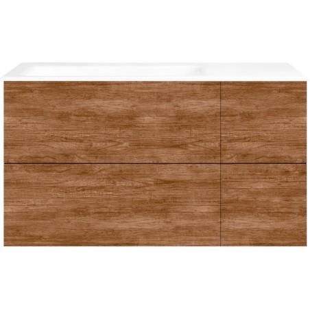 Sous meuble Coffee 4 tiroirs 110 tectona décor cannelle+lavabo gauche porcelaine sans trou robinet blanc