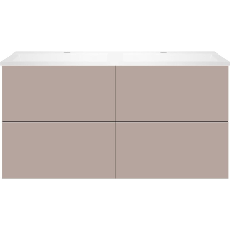 Sous meuble Coffee 4 tiroirs 120 duo basalte gris +double lavabo blanc