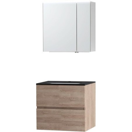 Meuble Molto coloris chêne naturel 70 bleue belge avec armoire de toilette