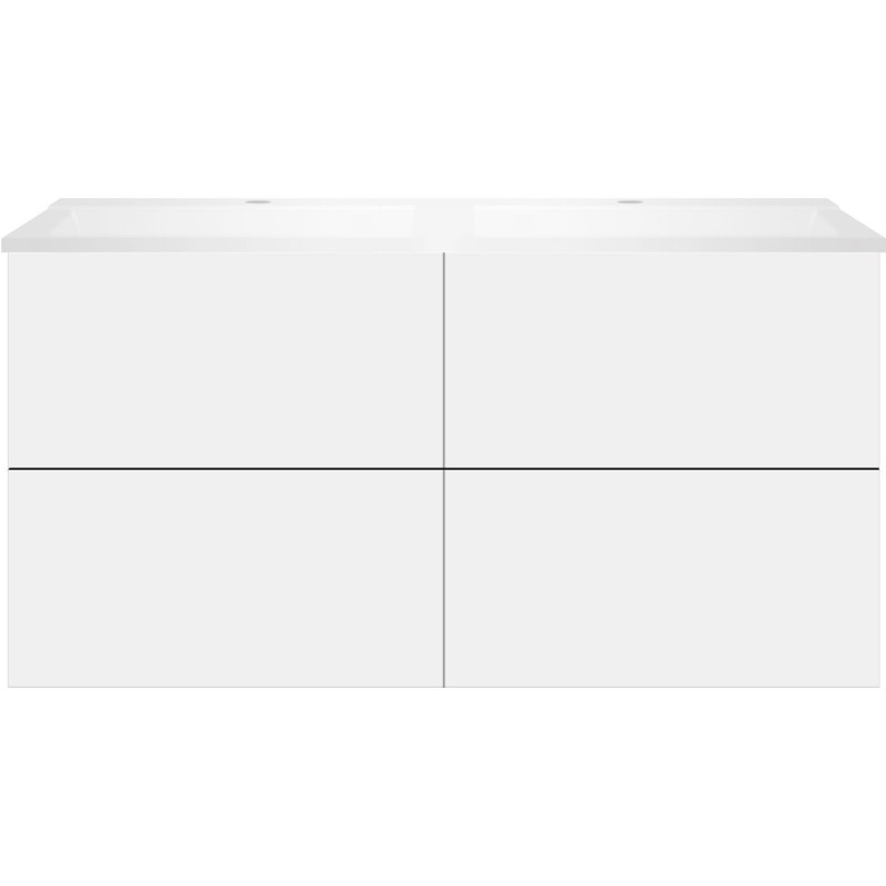 Sous meuble Coffee 4 tiroirs 120 duo blanc mat +double lavabo blanc mat