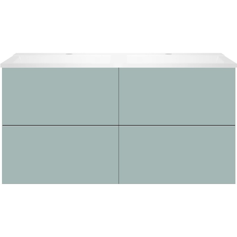 Sous meuble Coffee 4 tiroirs 120 duo bleu azur doux mat +double lavabo blanc