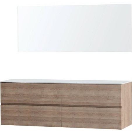 Meuble Molto coloris chêne naturel 180 pour lavabo à poser solid avec miroir