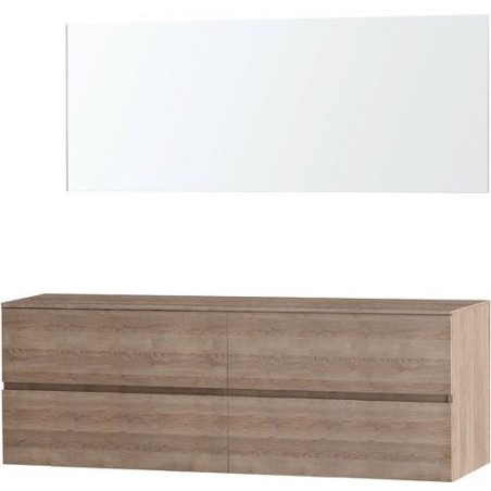 Meuble Molto coloris chêne naturel 180 pour lavabo à poser avec miroir