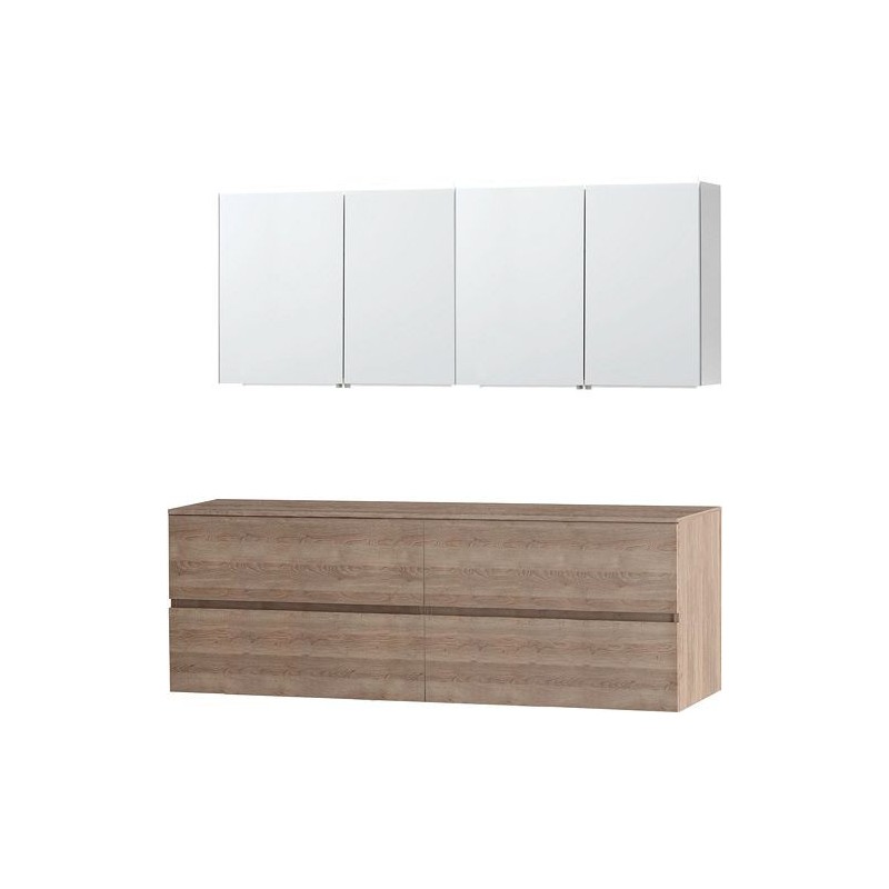 Meuble Molto coloris chêne naturel 180 pour lavabo à poser avec armoire de toilette