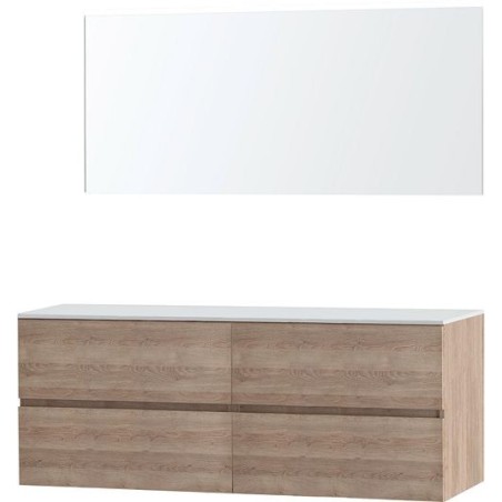 Meuble Molto coloris chêne naturel 160 pour lavabo à poser solid avec miroir