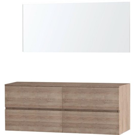 Meuble Molto coloris chêne naturel 160 pour lavabo à poser avec miroir