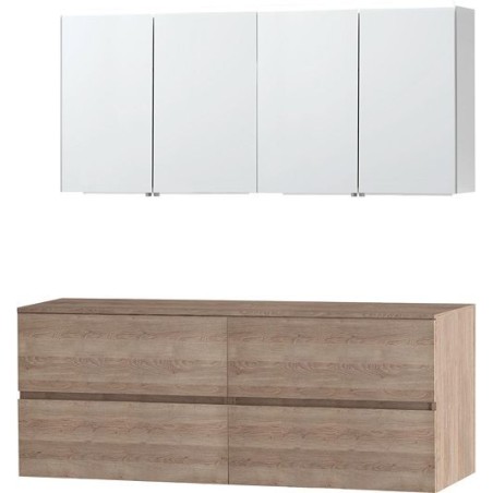 Meuble Molto coloris chêne naturel 160 pour lavabo à poser avec armoire de toilette
