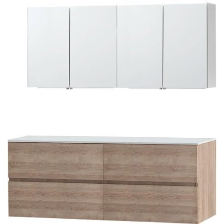 Meuble Molto coloris chêne naturel 160 pour lavabo à poser avec armoire de toilette