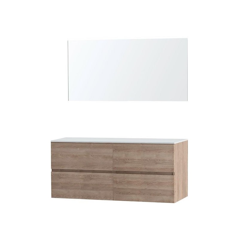 Meuble Molto coloris chêne naturel 140 pour lavabo à poser solid avec miroir