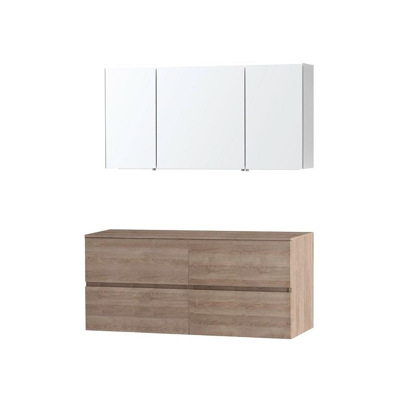 Meuble Molto coloris chêne naturel 140 pour lavabo à poser avec armoire de toilette