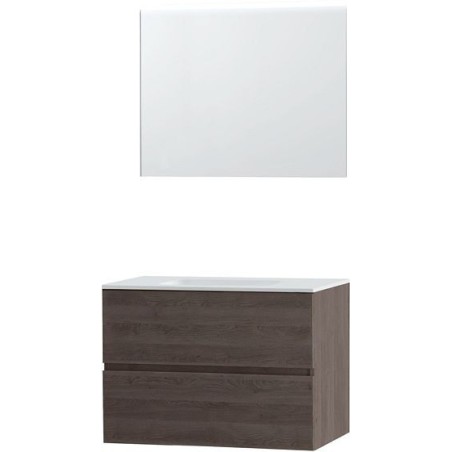 Meuble Molto 90 solid avec miroir coloris chêne gris