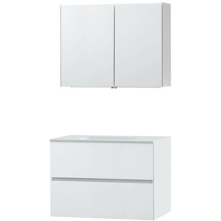 Meuble Molto 90 solid avec armoire de toilette coloris poudre blanc
