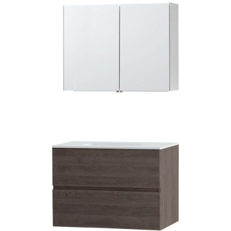 Meuble Molto 90 solid avec armoire de toilette coloris chêne gris