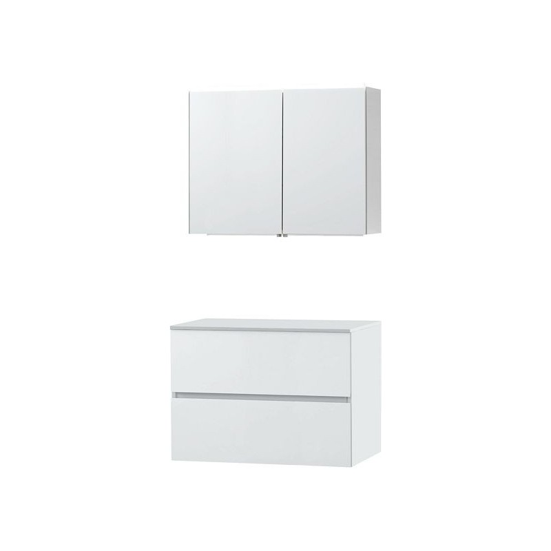 Meuble Molto 90 pour lavabo à poser solid avec armoire de toilette coloris poudre blanc