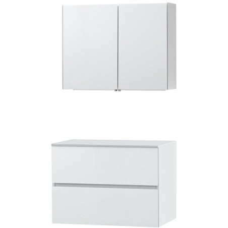 Meuble Molto 90 pour lavabo à poser solid avec armoire de toilette coloris poudre blanc