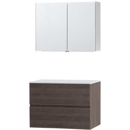 Meuble Molto 90 pour lavabo à poser solid avec armoire de toilette coloris chêne gris