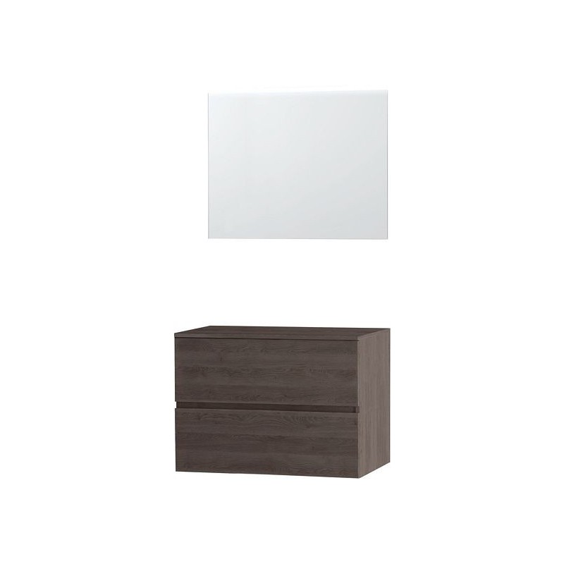 Meuble Molto 90 pour lavabo à poser avec miroir coloris chêne gris