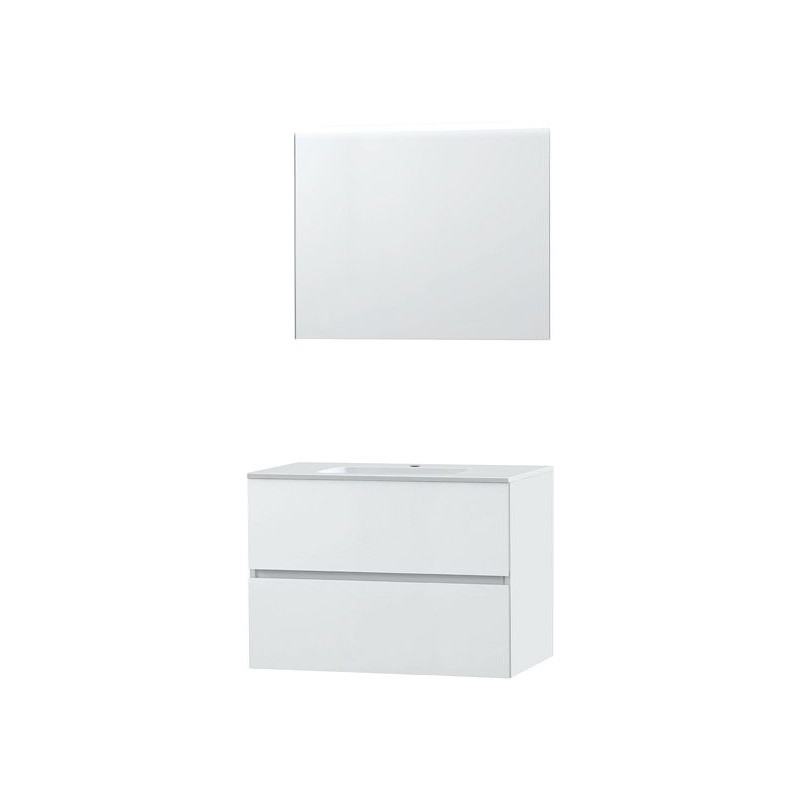 Meuble Molto 90 porcelaine avec miroir coloris poudre blanc