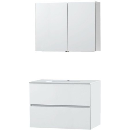 Meuble Molto 90 marbre synthétique avec armoire de toilette coloris poudre blanc