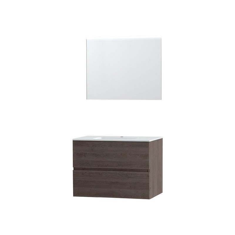 Meuble Molto 90 marbre de synthése avec miroir coloris chêne gris