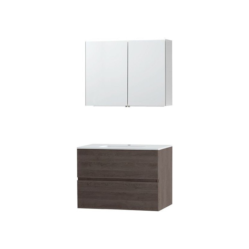 Meuble Molto 90 marbre de synthése avec armoire de toilette coloris chêne gris