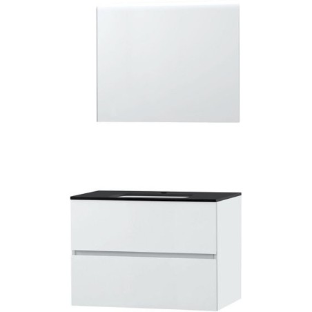 Meuble Molto 90 bleue belge avec miroir coloris poudre blanc