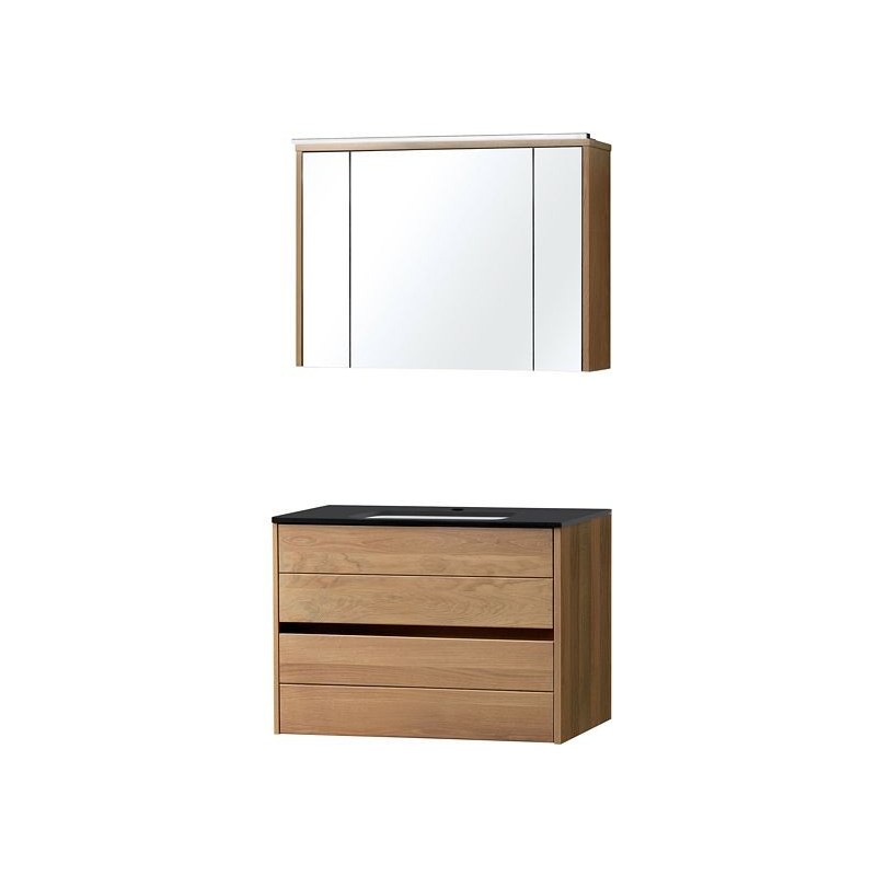 Meuble Molto 90 bleue belge avec miroir coloris chêne massif