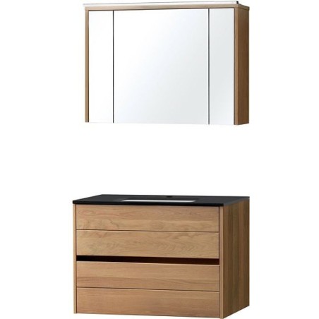 Meuble Molto 90 bleue belge avec miroir coloris chêne massif