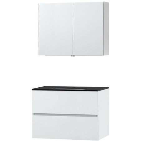 Meuble Molto 90 bleue belge avec armoire de toilette coloris poudre blanc