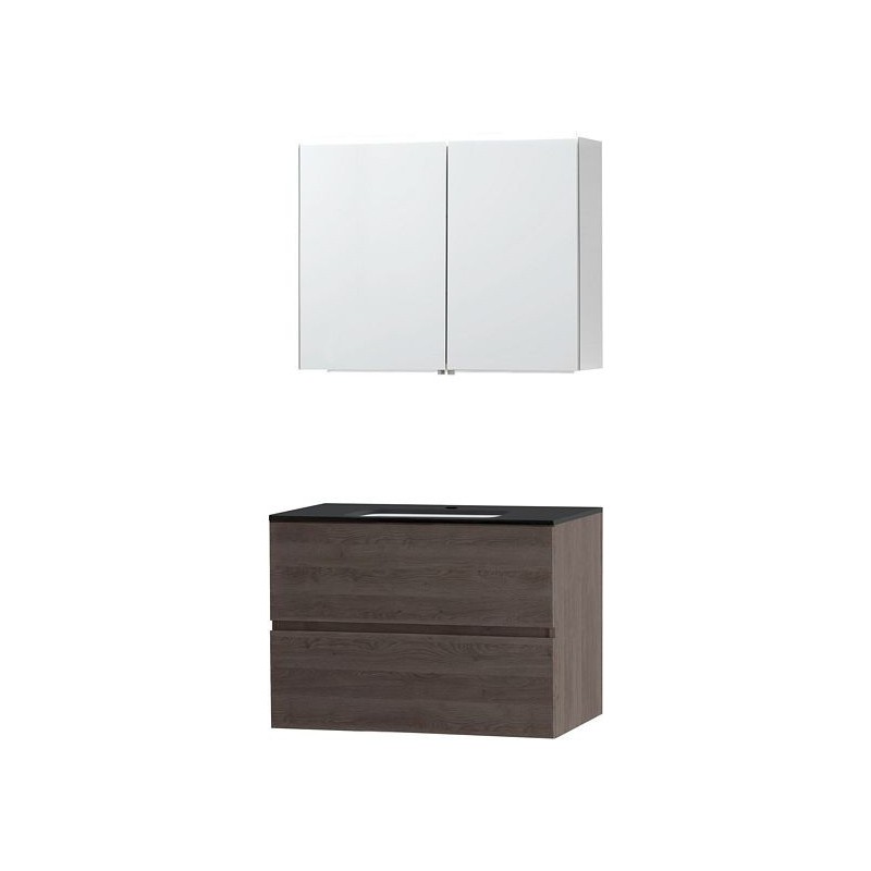 Meuble Molto 90 bleue belge avec armoire de toilette coloris chêne gris