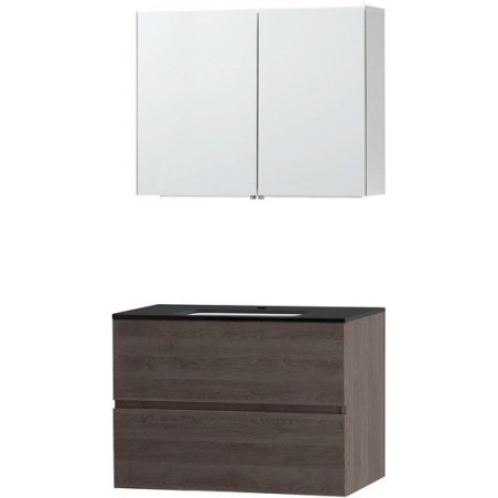 Meuble Molto 90 bleue belge avec armoire de toilette coloris chêne gris