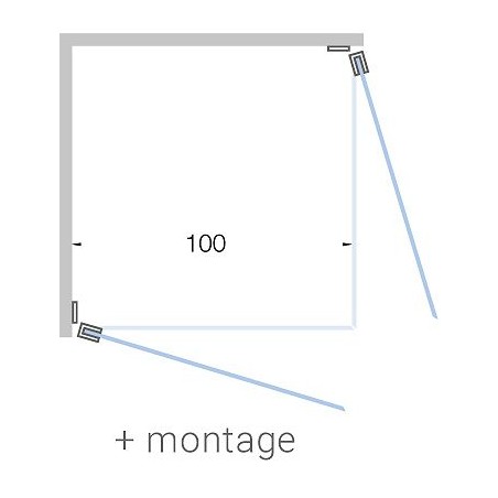 Porte pivotante acces d'angle CLOSE 100cm h200cm en verre clair-blanc mat+ montage