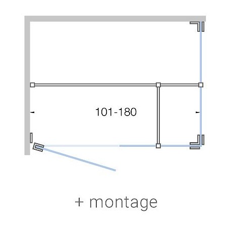 Porte pivotante avec paroi annexe+ paroi laterale CLOSE 180cm h200cm en verre clair-noir mat+ montage