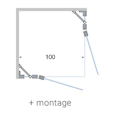 Porte pivotante avec parti fix acces d'angle CLOSE 100cm h200cm en verre clair- blanc mat+ montage