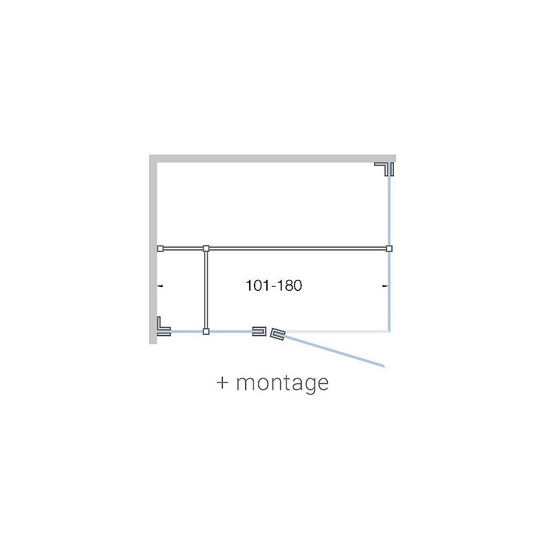 Porte pivotante avec parti fix+ paroi laterale CLOSE 180 cm h200 cm clair-noir mat+ montage