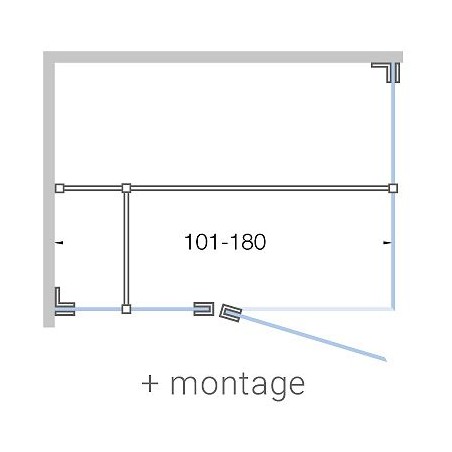 Porte pivotante avec parti fix+ paroi laterale CLOSE 180 cm h200 cm satin-chrome + montage