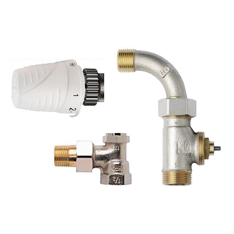 Honeywell set vanne radiateur thermostatique droit + courbe 1/2"