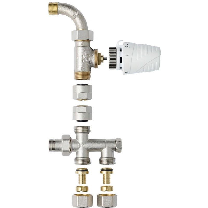 Honeywell combinaison de raccord bitube thermostatique droit+courbe 1/2"