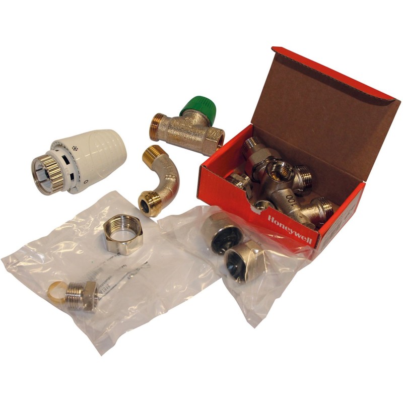 Honeywell combinaison de raccord bitube thermostatique equerre+courbe 1/2"
