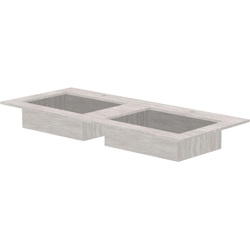Tablette marbre céramique puro lavabo s double l120 h1,2 +trou robinets travertin