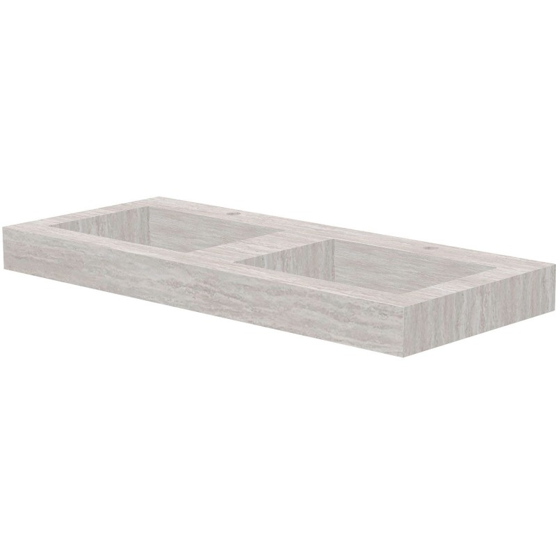 Tablette marbre céramique puro lavabo s double l120 h10 +trou robinets travertin