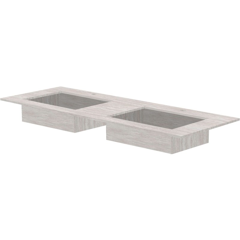 Tablette marbre céramique puro lavabo s double l140 h1,2 +trou robinets travertin