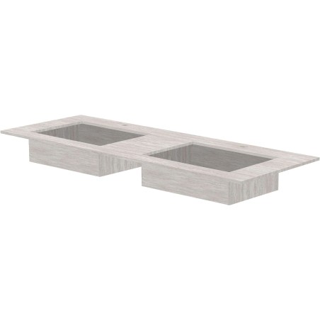 Tablette marbre céramique puro lavabo s double l140 h1,2 +trou robinets travertin