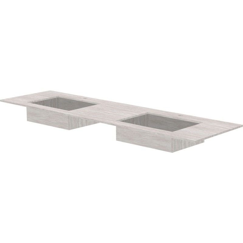 Tablette marbre céramique puro lavabo s double l140 h1,2 +trou robinets travertin