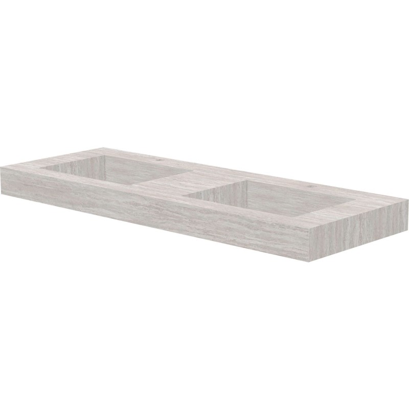 Tablette marbre céramique puro lavabo s double l140 h10 +trou robinets travertin