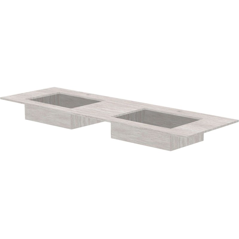 Tablette marbre céramique puro lavabo s double l160 h1,2 +trou robinets travertin