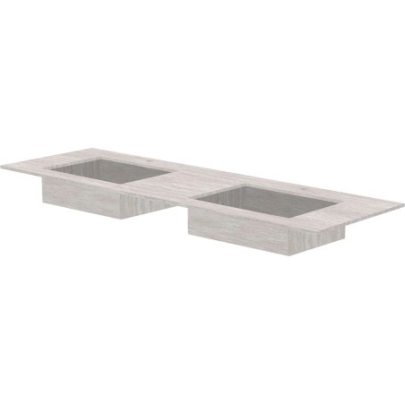 Tablette marbre céramique puro lavabo s double l160 h1,2 +trou robinets travertin