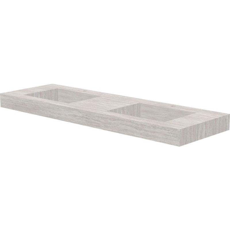 Tablette marbre céramique puro lavabo s double l160 h10 +trou robinets travertin