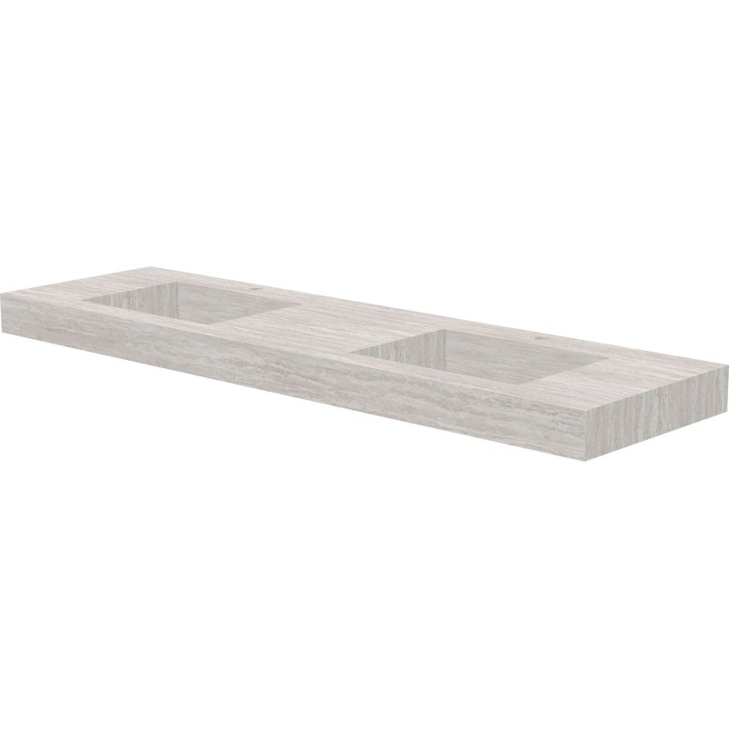Tablette marbre céramique puro lavabo s double l180 h10 +trou robinets travertin