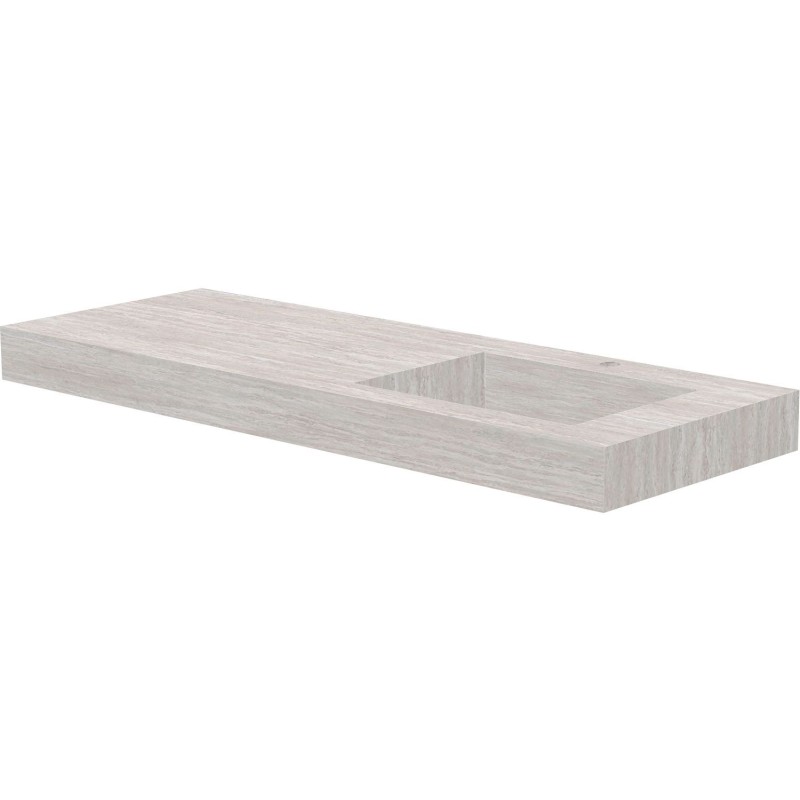 Tablette marbre céramique puro lavabo s droite l120 h10 +trou robinet travertin